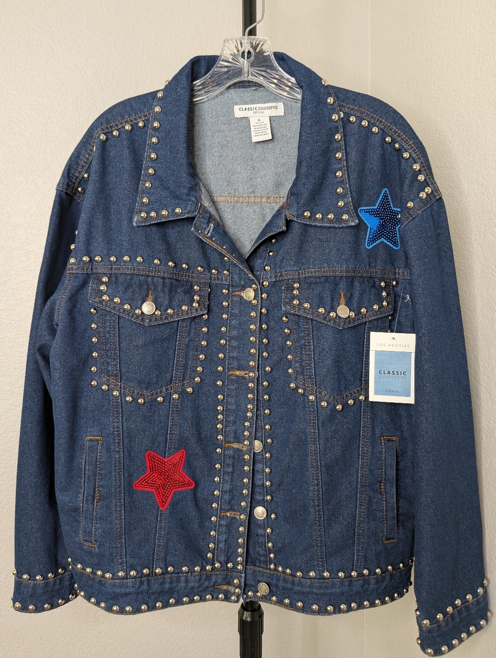 Classic Editions Women's Blue Denim Jean Jacket with Star Patches - Picture 3 of 5
